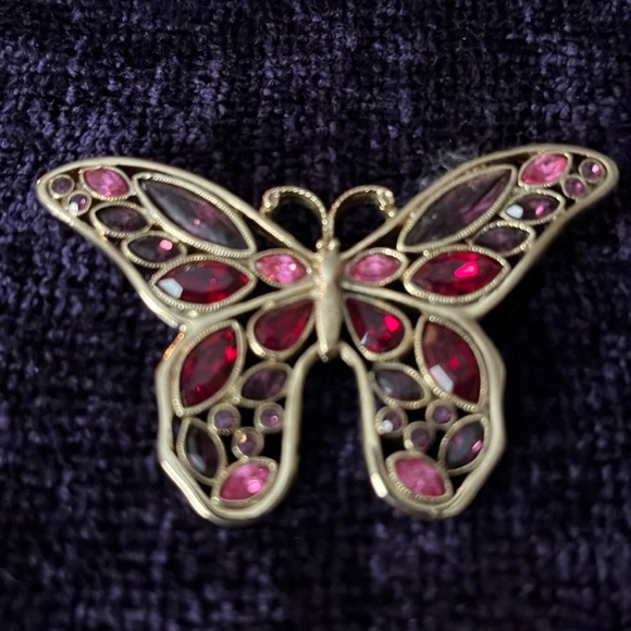 Jewelry - Purple, Red and Pink Stone Butterfly Brooch